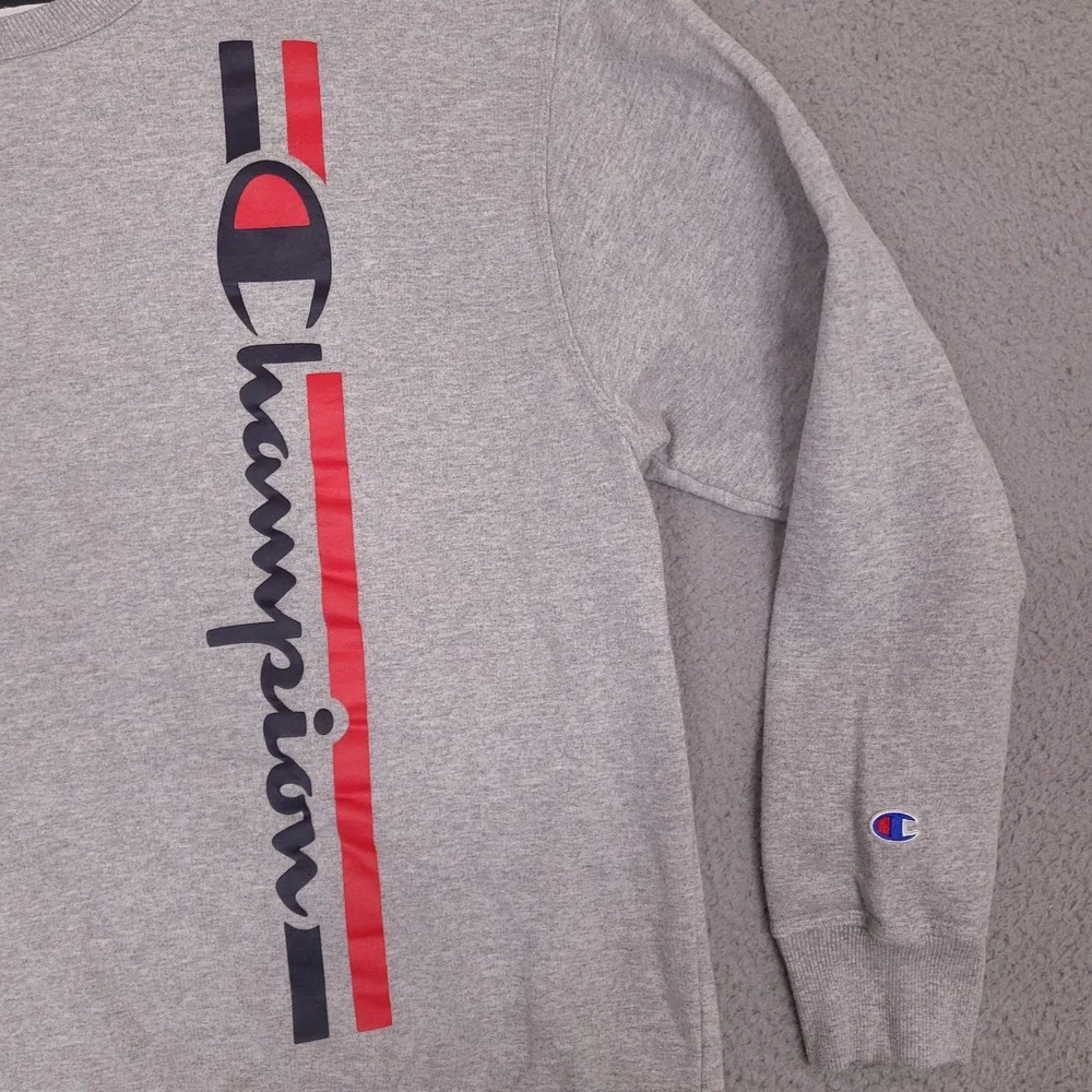 Champion Sweatshirt‎ Mens XL Gray Vertical Script Logo Crewneck Pullover